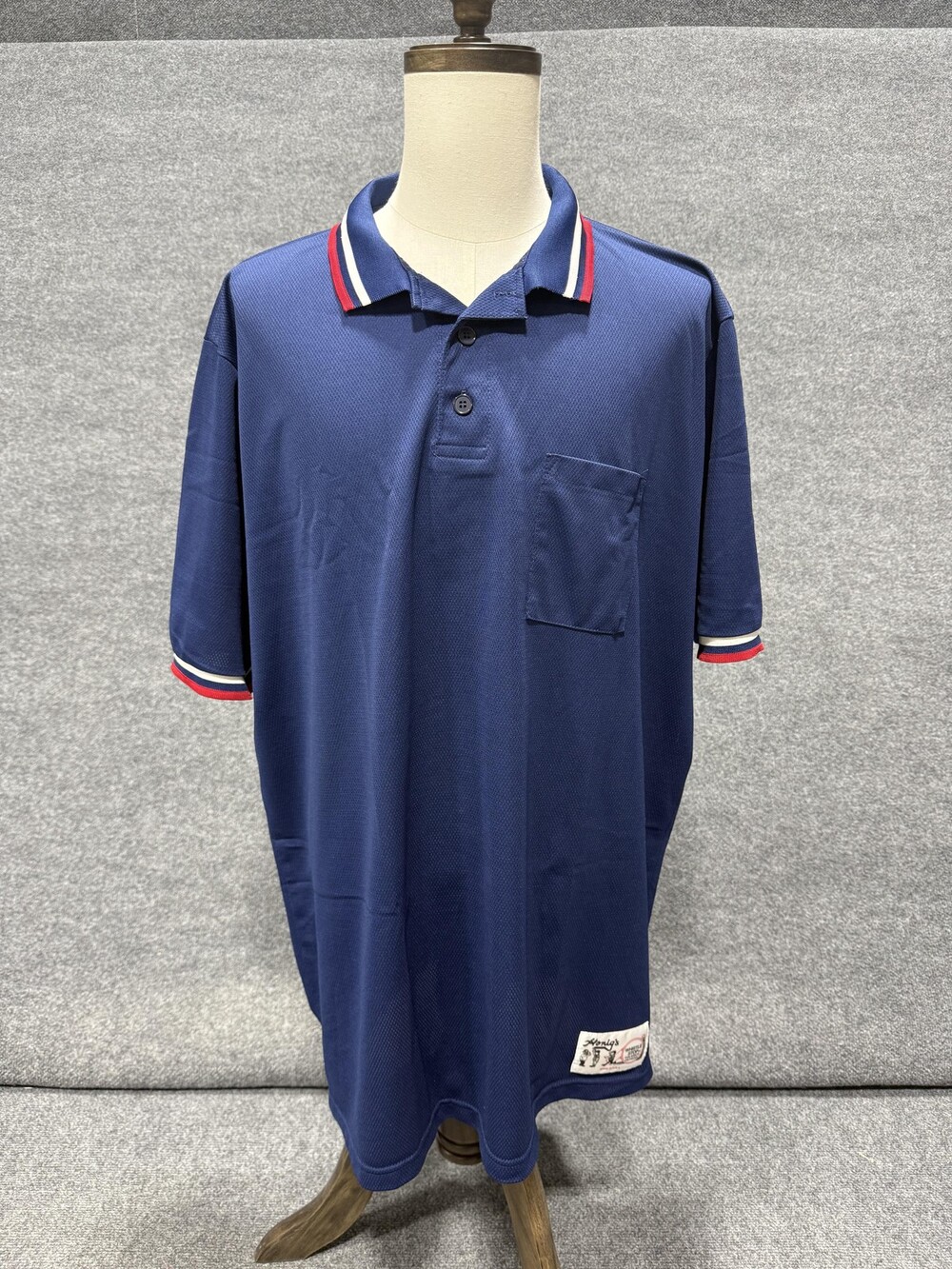 Honigs Whistle Stop Polo Shirt Mens 2XL Blue USA Made Referee Striped Collar XXL